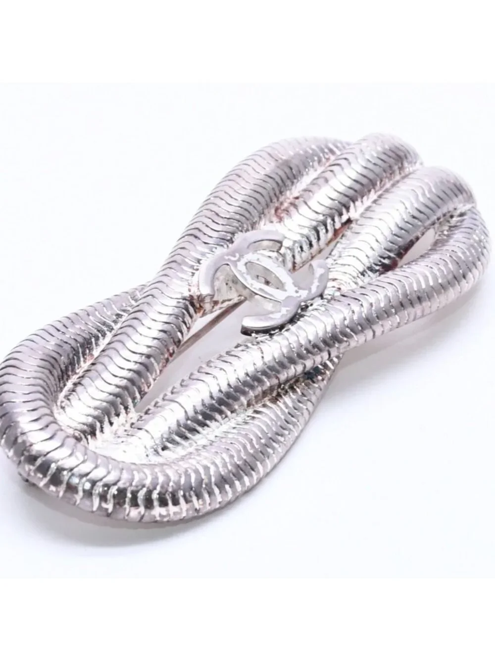 Chanel CC Logo Brooch Rope Motif 97 Metal Silver